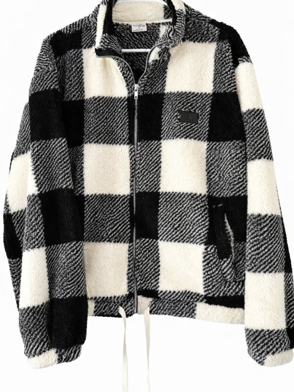 Hurley Black and Cream Checkered Fleece Jacket